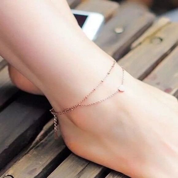 5 for $25 Two Layer Gold Color Heart Anklet - Picture 2 of 8